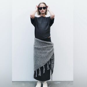 NWT Zara Alpaca Blend Fringe Shawl Gray